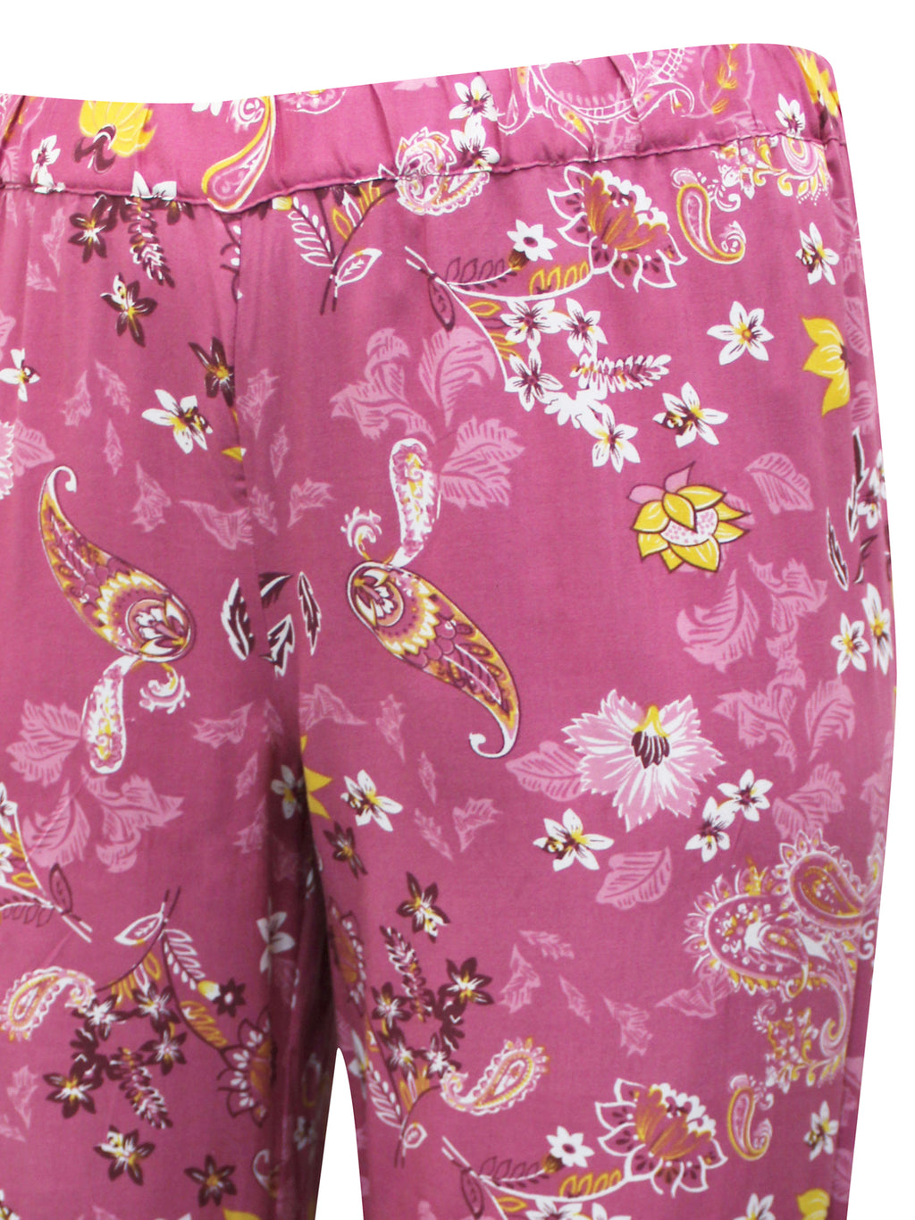Ladies Pink Floral Print Wide Leg Elasticated Waist Cropped Trousers
