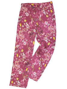 Ladies Pink Floral Print Wide Leg Elasticated Waist Cropped Trousers