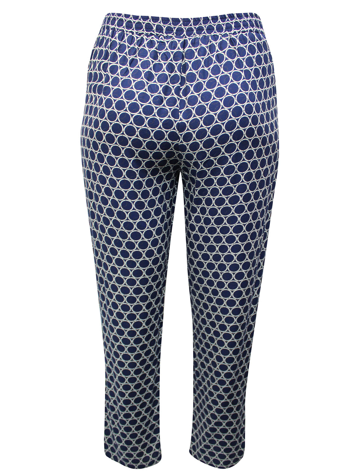 Ladies Blue Circle Print Tie Belt Elasticated Waist Tapered Plus Size Trousers