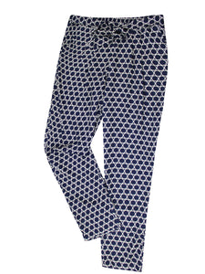 Ladies Blue Circle Print Tie Belt Elasticated Waist Tapered Plus Size Trousers
