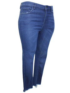 Ladies Blue Diane Distressed Frayed Hem Stretchy Skinny Plus Size Jeans