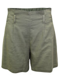 Ladies Khaki Pure Cotton Paperbag Back Elasticated Waist Shorts