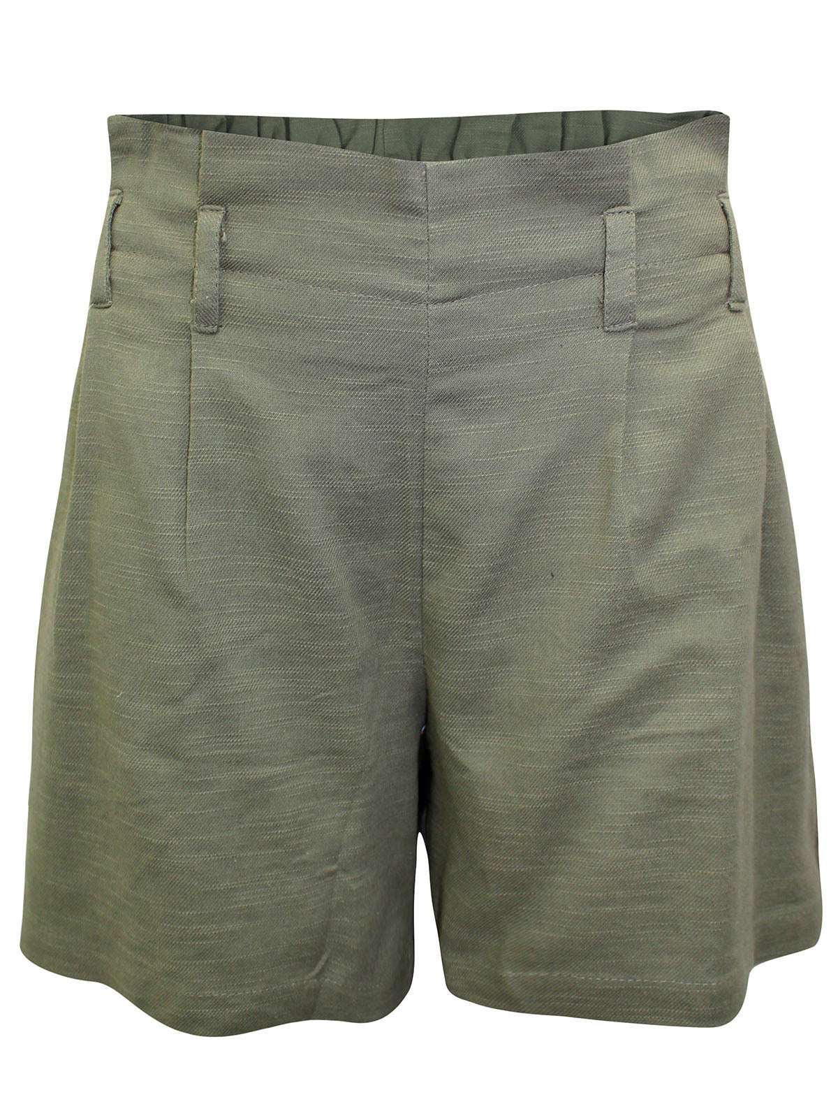 Ladies Khaki Pure Cotton Paperbag Back Elasticated Waist Shorts