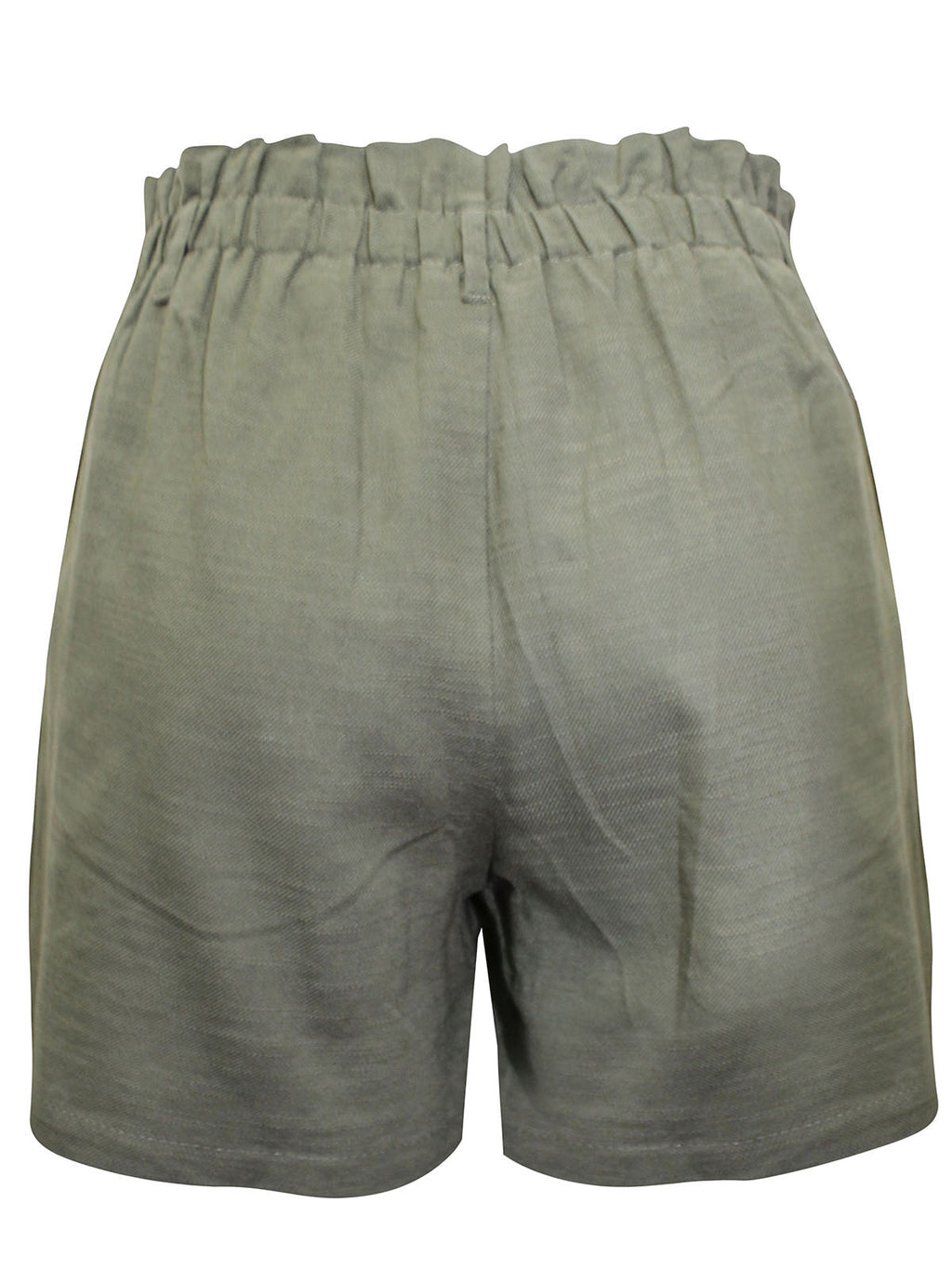 Ladies Khaki Pure Cotton Paperbag Back Elasticated Waist Shorts