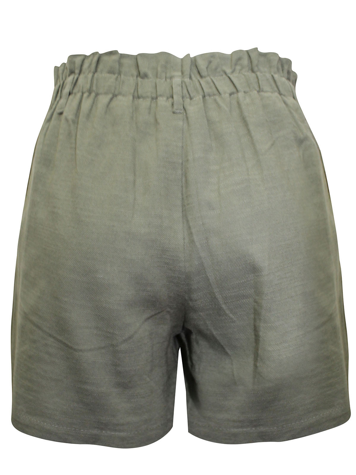 Ladies Khaki Pure Cotton Paperbag Back Elasticated Waist Shorts