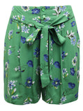 Ladies Aniston Green Floral Print Tie Belt Summer Shorts