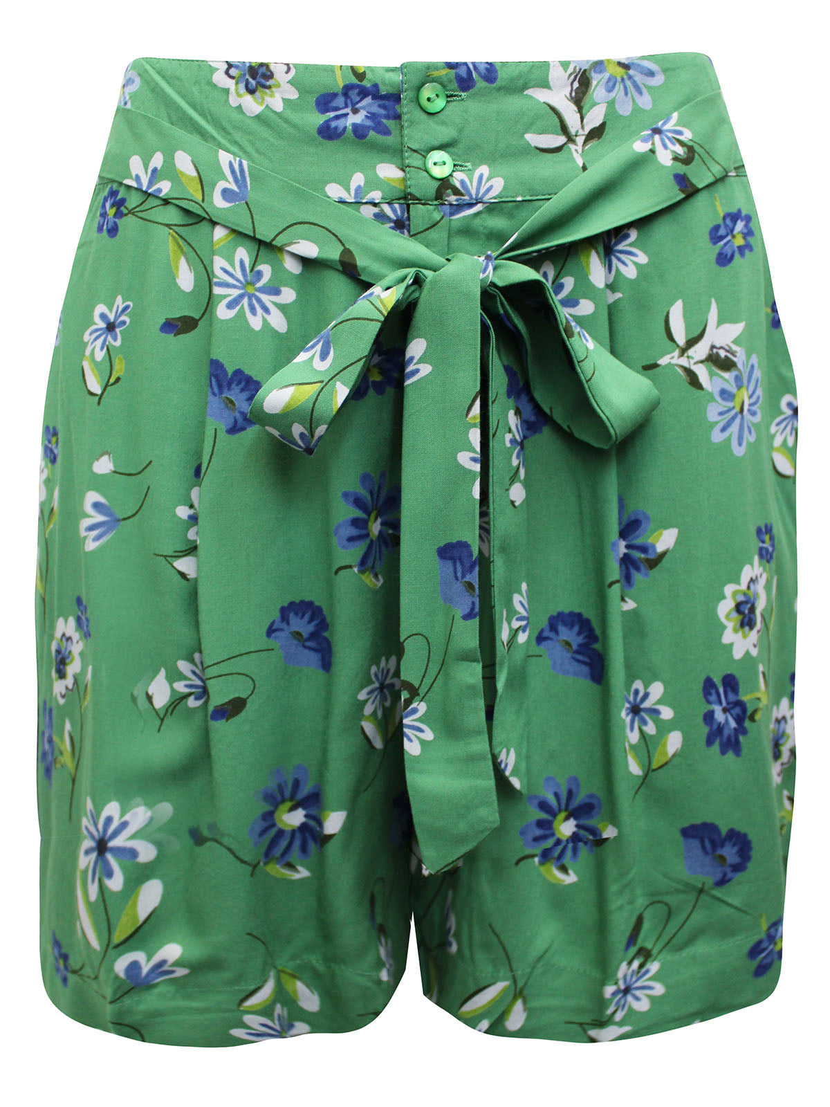 Ladies Aniston Green Floral Print Tie Belt Summer Shorts