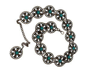 Ladies Vintage Bronze Round Metal Bead Centre Link Adjustable Buckle Waist Belts