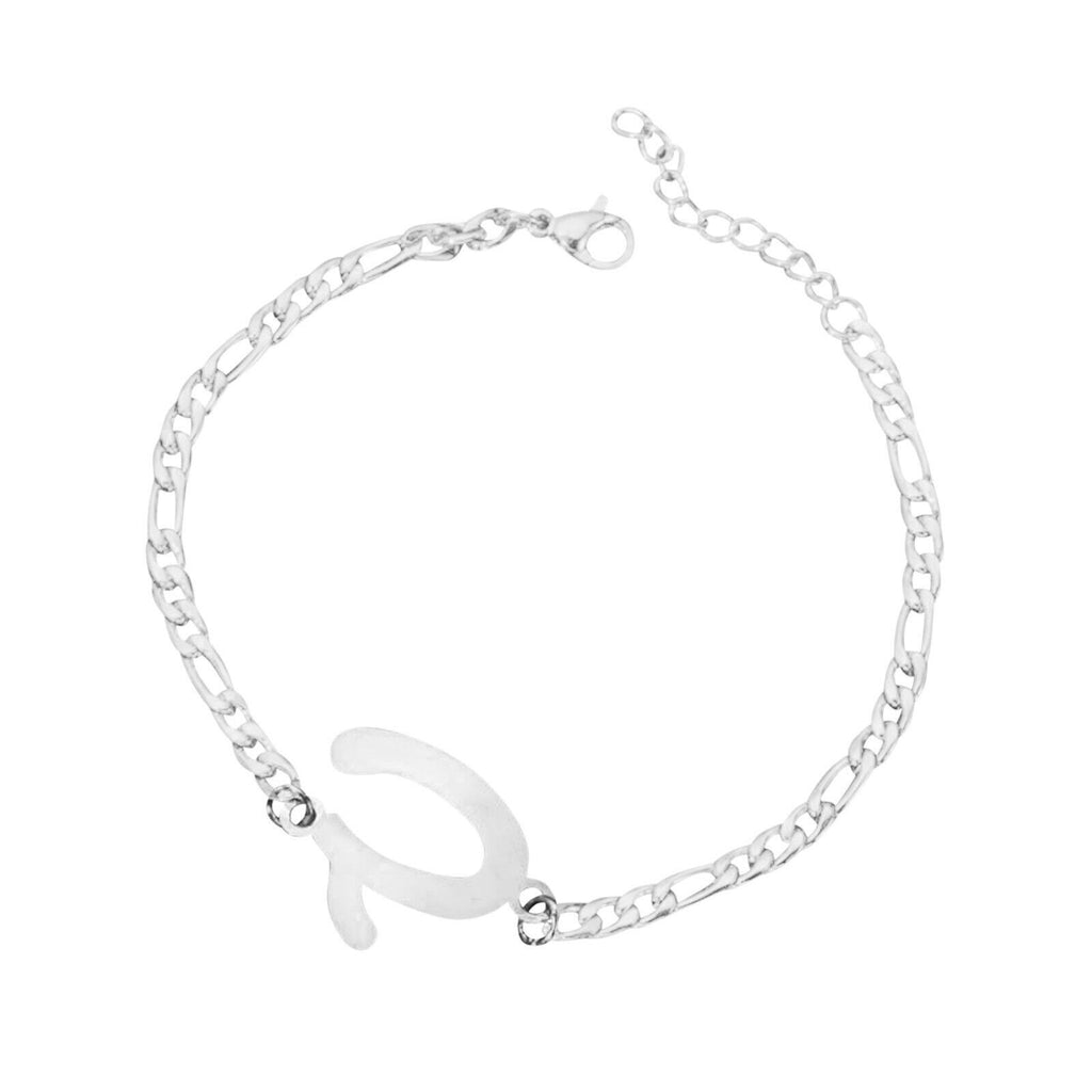 Ladies Girls Silver Stainless Steel Titatnium Single Letter Initial Bracelets