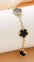 Load image into Gallery viewer, Ladies Gold Black Four Leaf Clover Link Chain Bracelets
