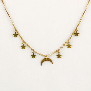 Gold Plated Celestial Moon & Stars Hanging Charm Necklace