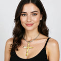 Unisex Gold & Silver Plated Medium Cross Pendant Braid Chain Necklace