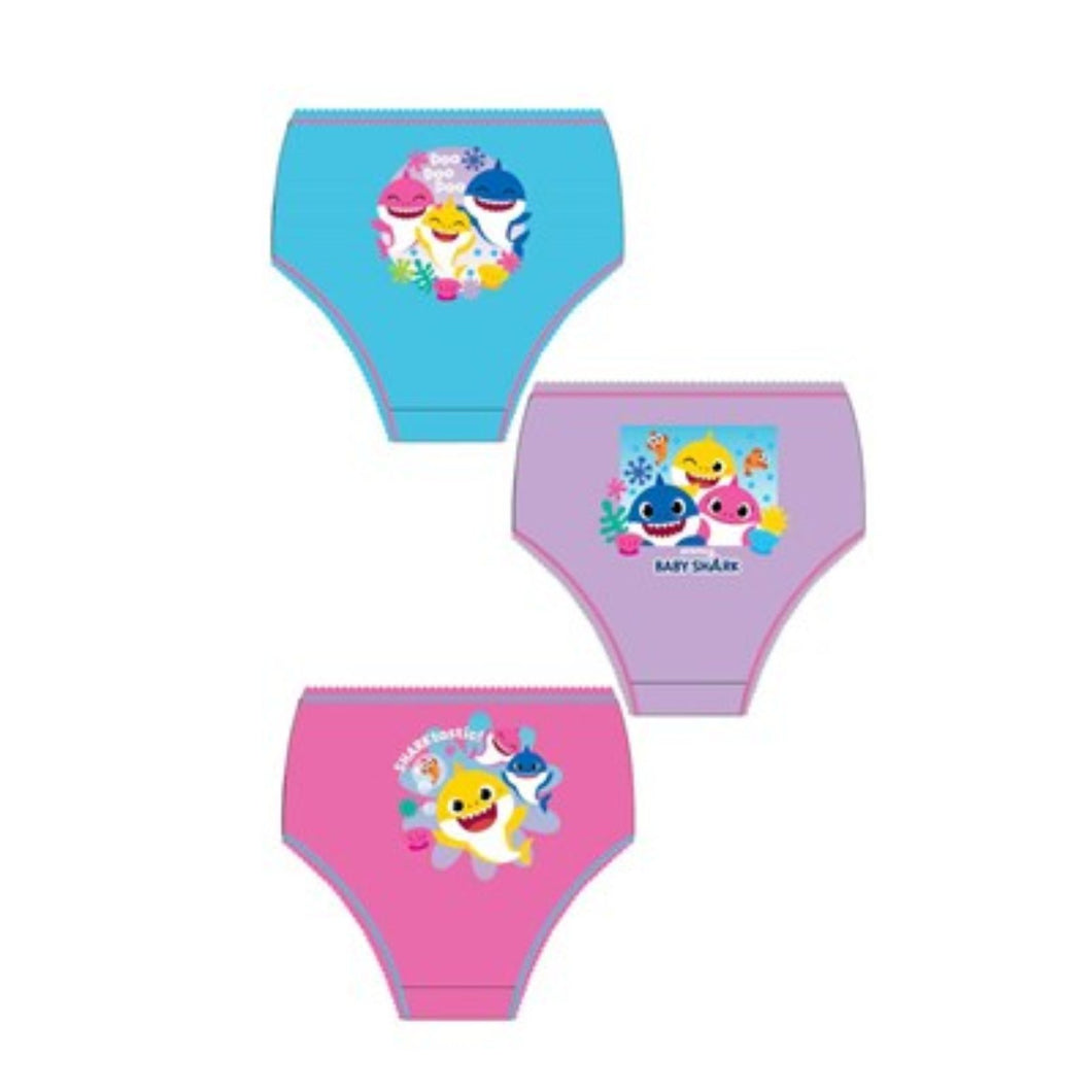 Girls Baby Shark Cotton 3 Pack Knickers