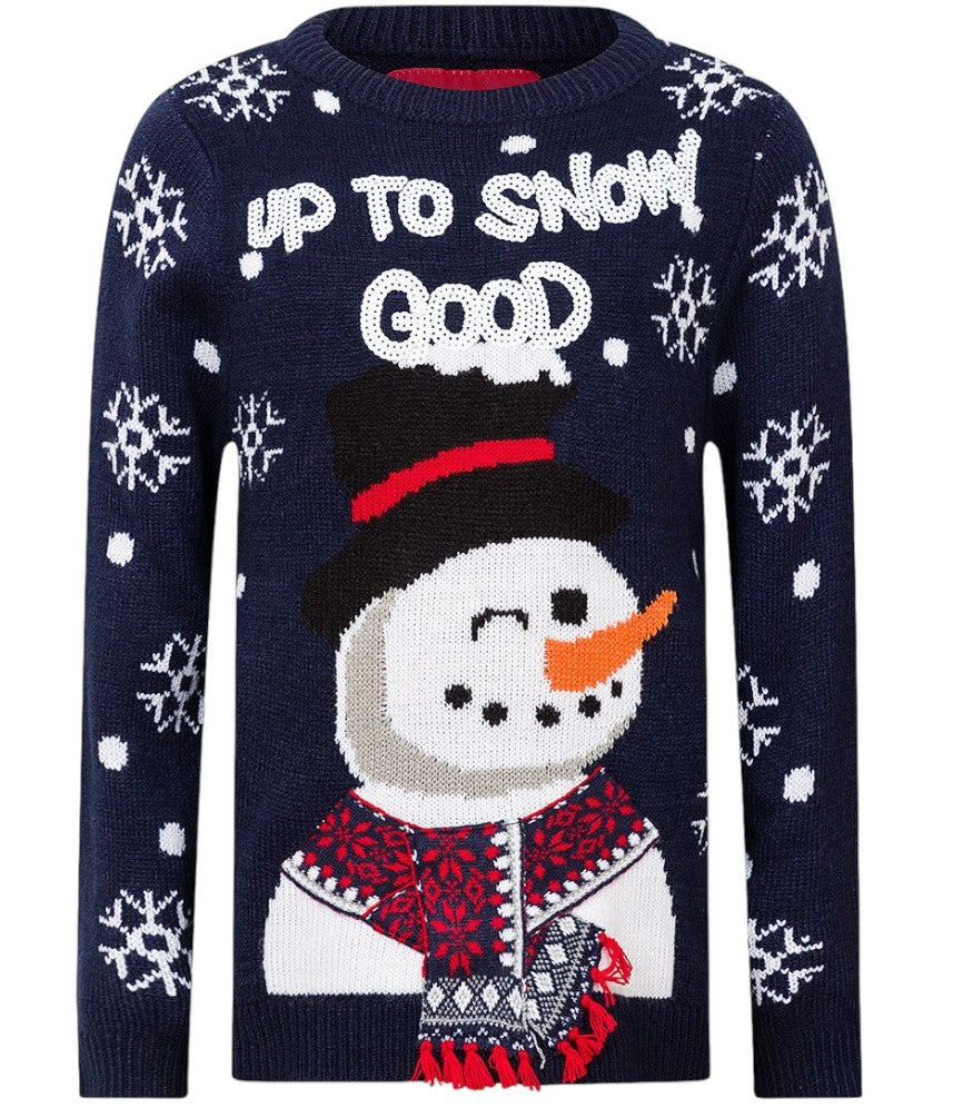 Boys Threadbare Navy "Up To Snow Good" Christmas Jumpers