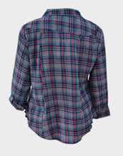 Load image into Gallery viewer, Ladies Purple PlaId Button Checked Cotton Long Sleeve Plus Size Top
