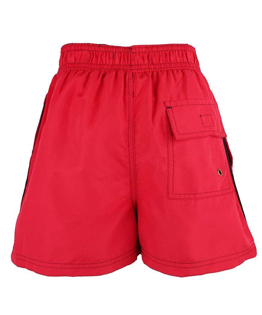 Boys Cargo Bay Red Elasticated Waist Swimming Shorts.