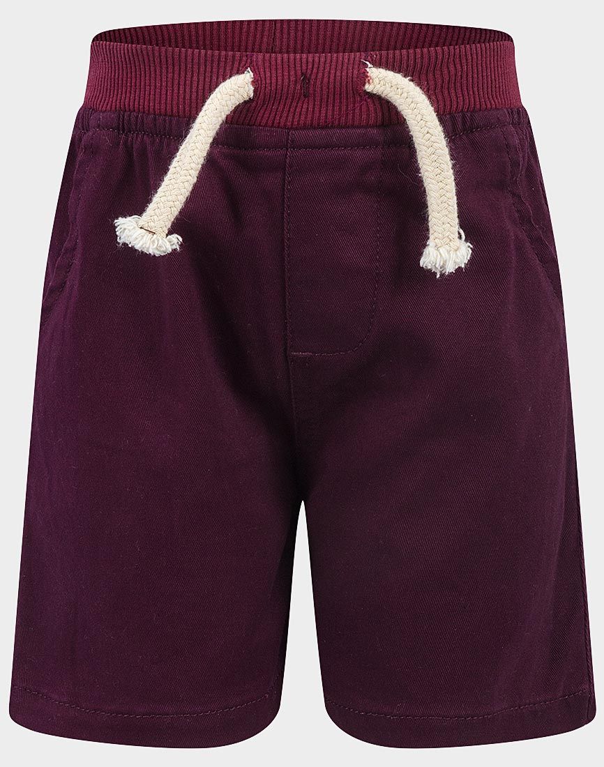 Boys Burgundy Cotton Ribbed Elastic Waist Drawstring Pull-On Shorts