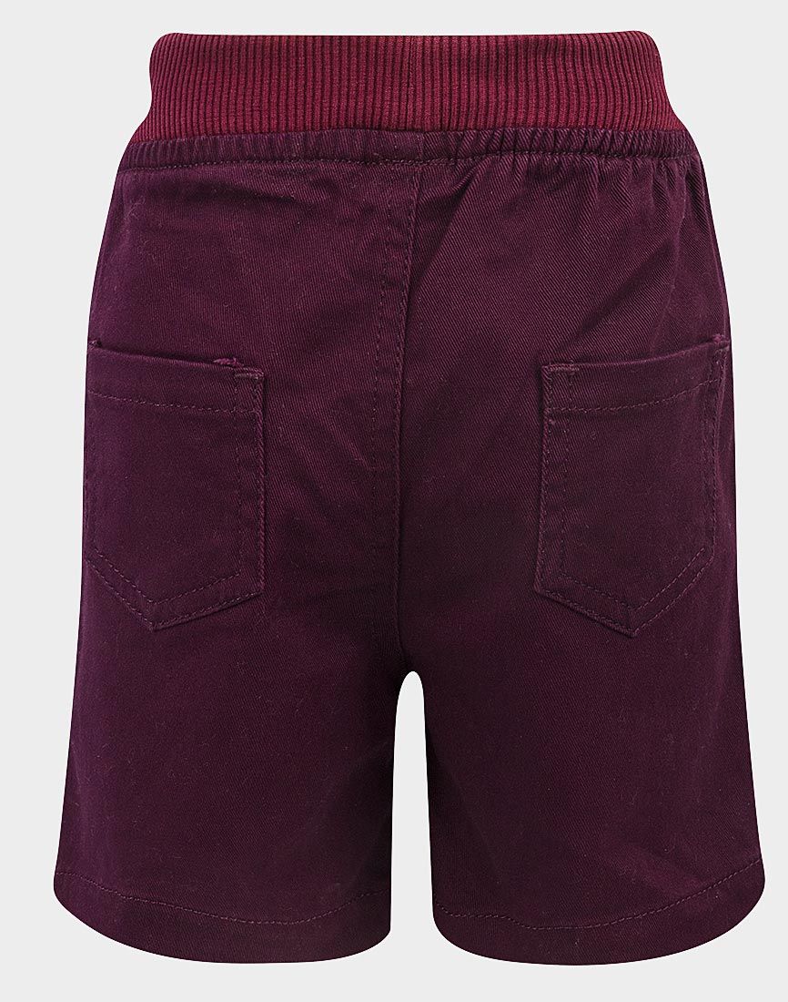 Boys Burgundy Cotton Ribbed Elastic Waist Drawstring Pull-On Shorts