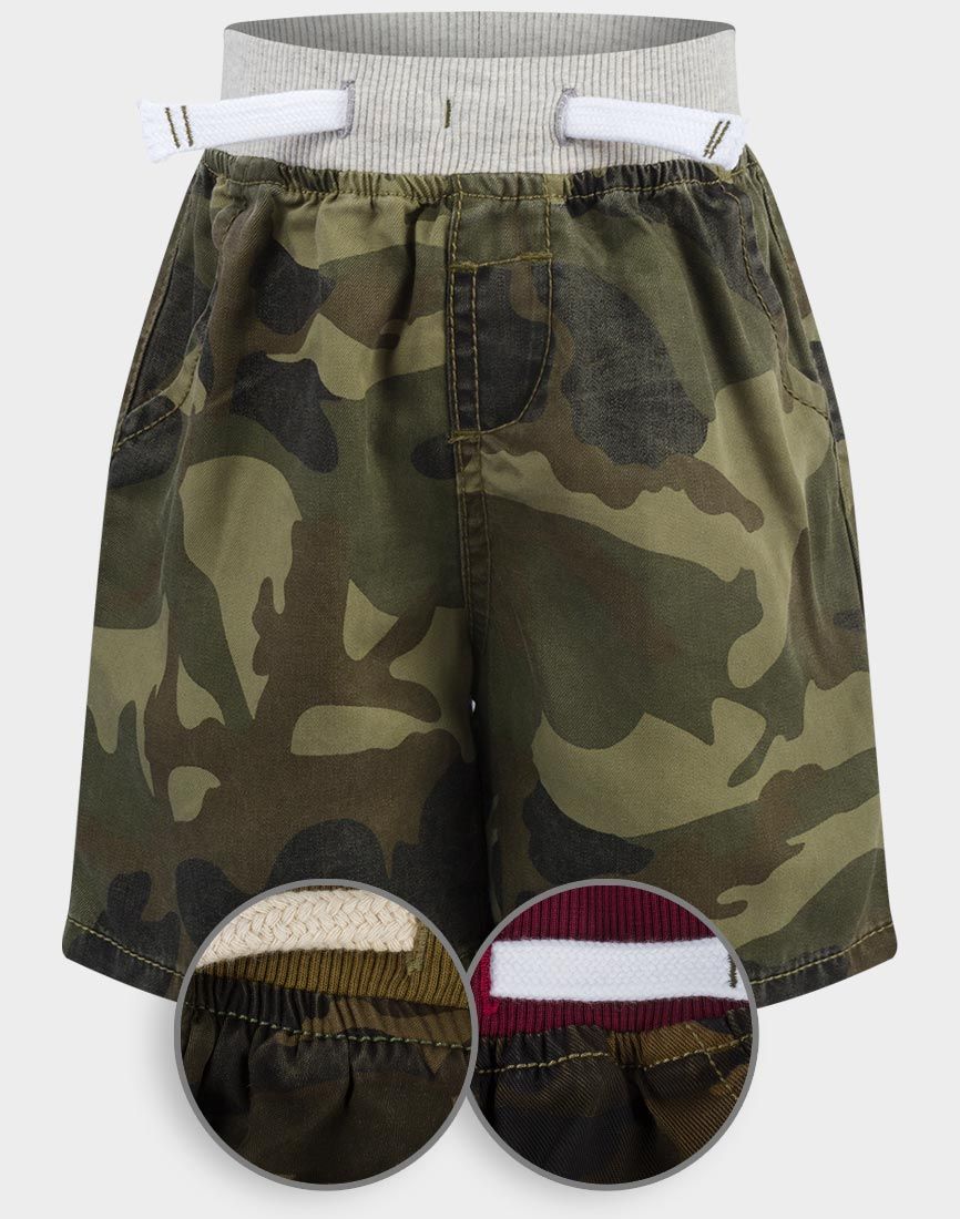Boys Baby Camouflage Cotton Rib Elastic Waist Drawstring Pull-On Summer Shorts