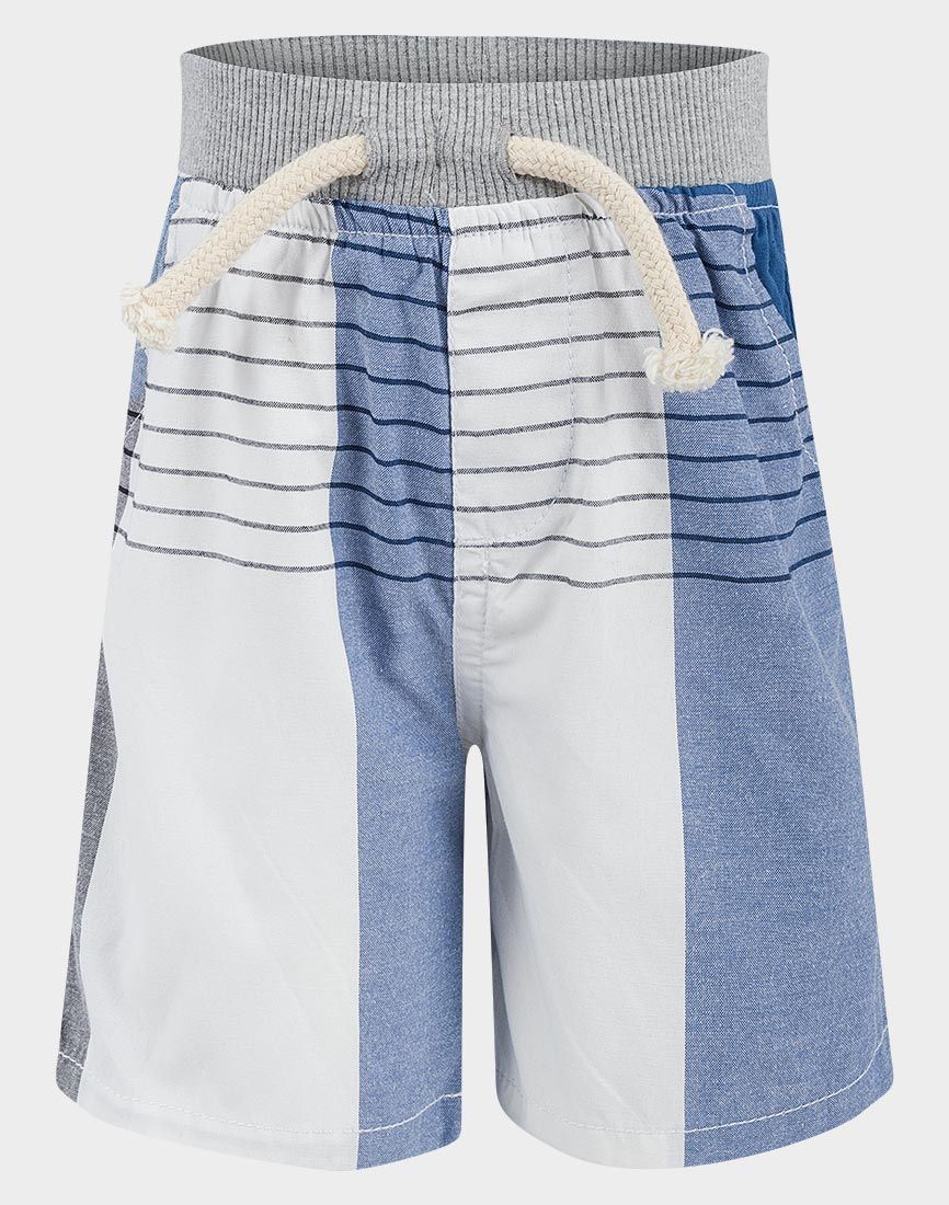 Boys Toddlers White & Blue Plaid Ribbed Elastic Waist Drawstring Pull-On Shorts