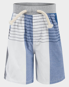Boys Toddlers White & Blue Plaid Ribbed Elastic Waist Drawstring Pull-On Shorts