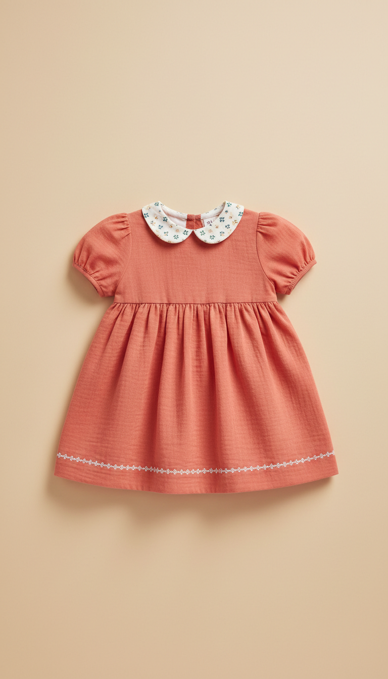 Vibrant Coral Cotton Dress for Kids