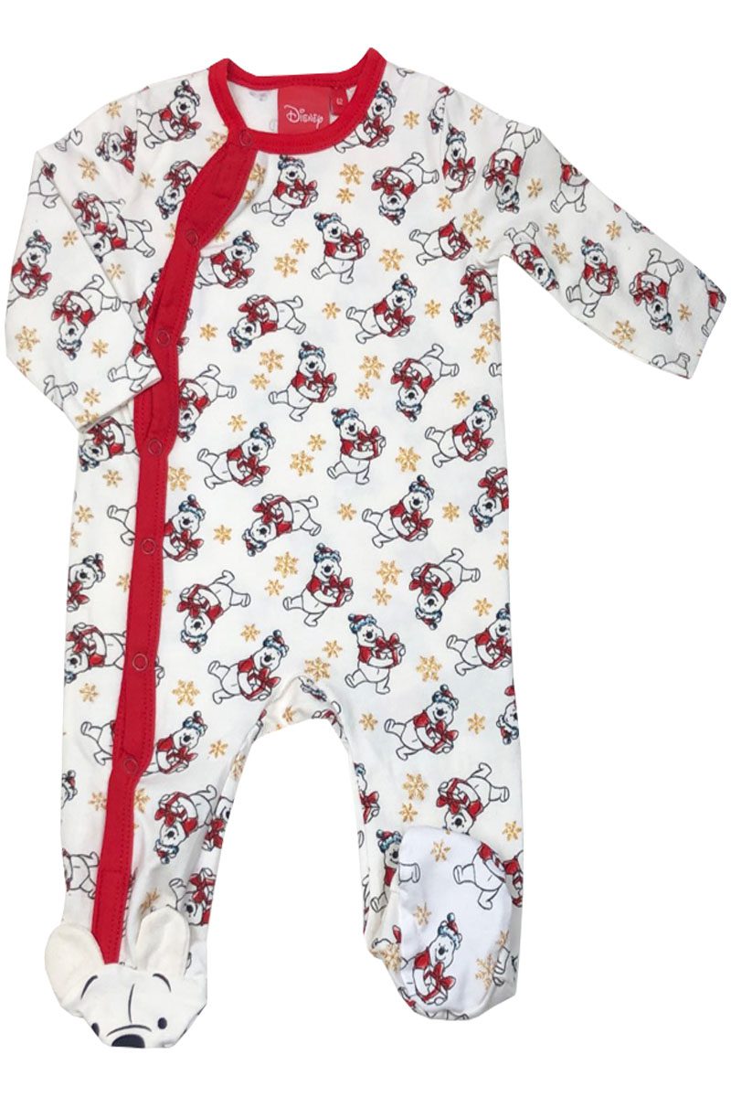 Baby Unisex Winnie the Pooh Xmas Sleepsuits Cream Multi Babygrows