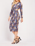 Ladies Black Multi Geometric Print Cut Out Back Bodycon Dress