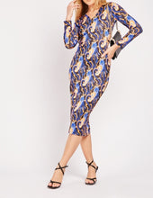 Load image into Gallery viewer, Ladies Black Multi Geometric Print Cut Out Back Bodycon Dress
