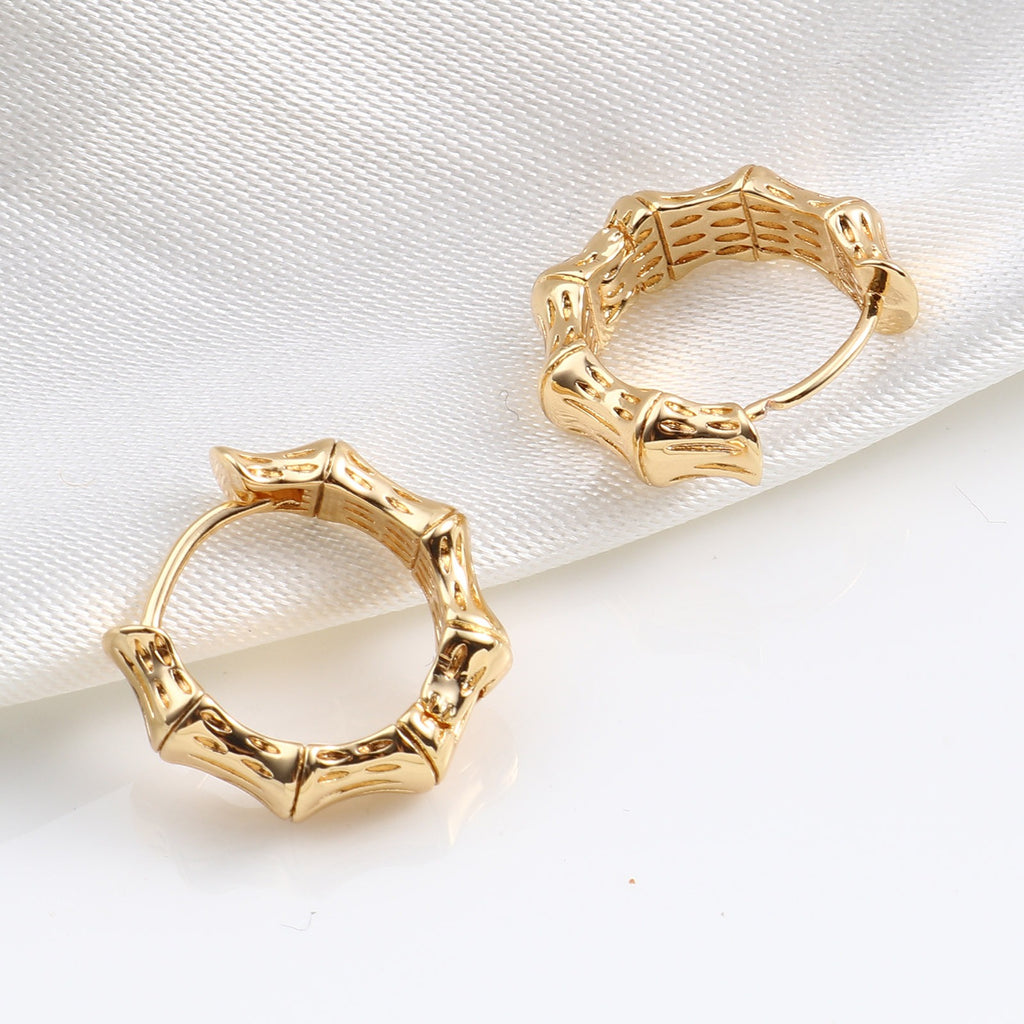 Ladies Girls 18K Gold Plated Small Bamboo Shape Creole Huggie Earrings