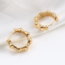 Load image into Gallery viewer, Ladies Girls 18K Gold Plated Small Bamboo Shape Creole Huggie Earrings
