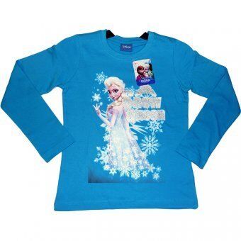 Girls Blue Official Disney Frozen Sparkly Snow Queen T-Shirt Top