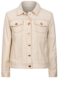 Girls Oyster White Button Down Collared Neck Denim Jacket