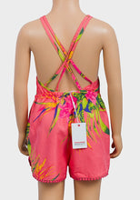 Load image into Gallery viewer, Girls Minoti Coral Floral Cross Back Straps Elasticated Waist Pom Hem Playsuits

