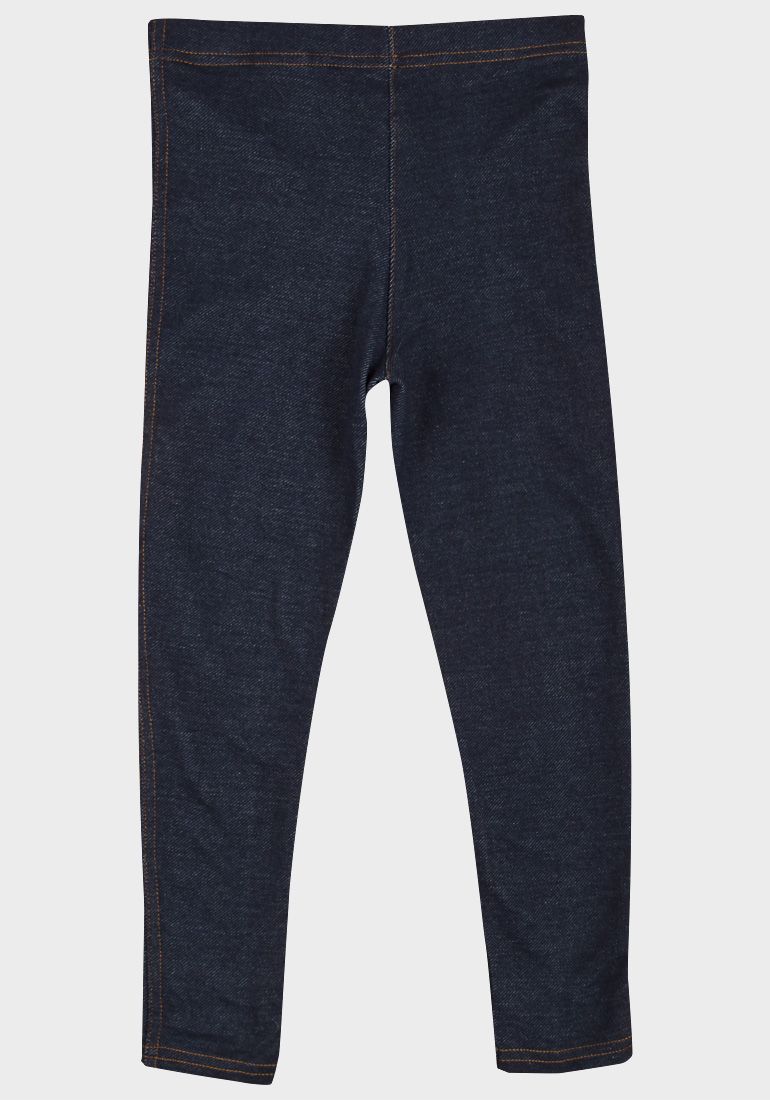 Girls Blue Denim Effect Contrast Stitch Full Length Leggings