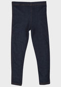 Girls Blue Denim Effect Contrast Stitch Full Length Leggings