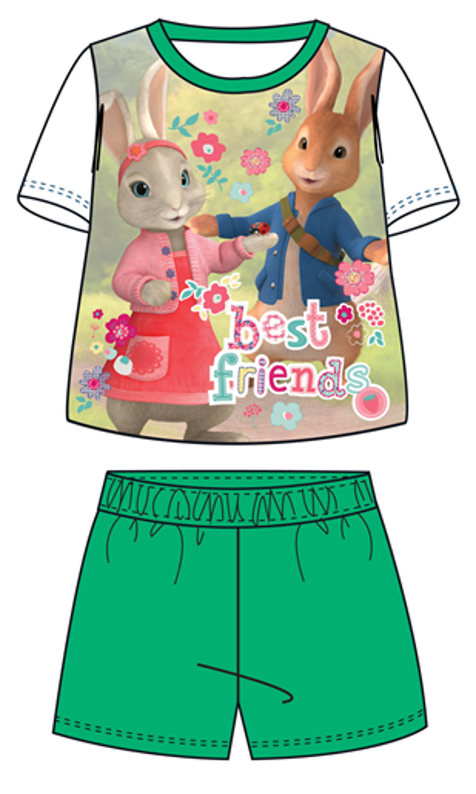 Girls Official Peter Rabbit Green Multi Top & Shorts Pyjamas