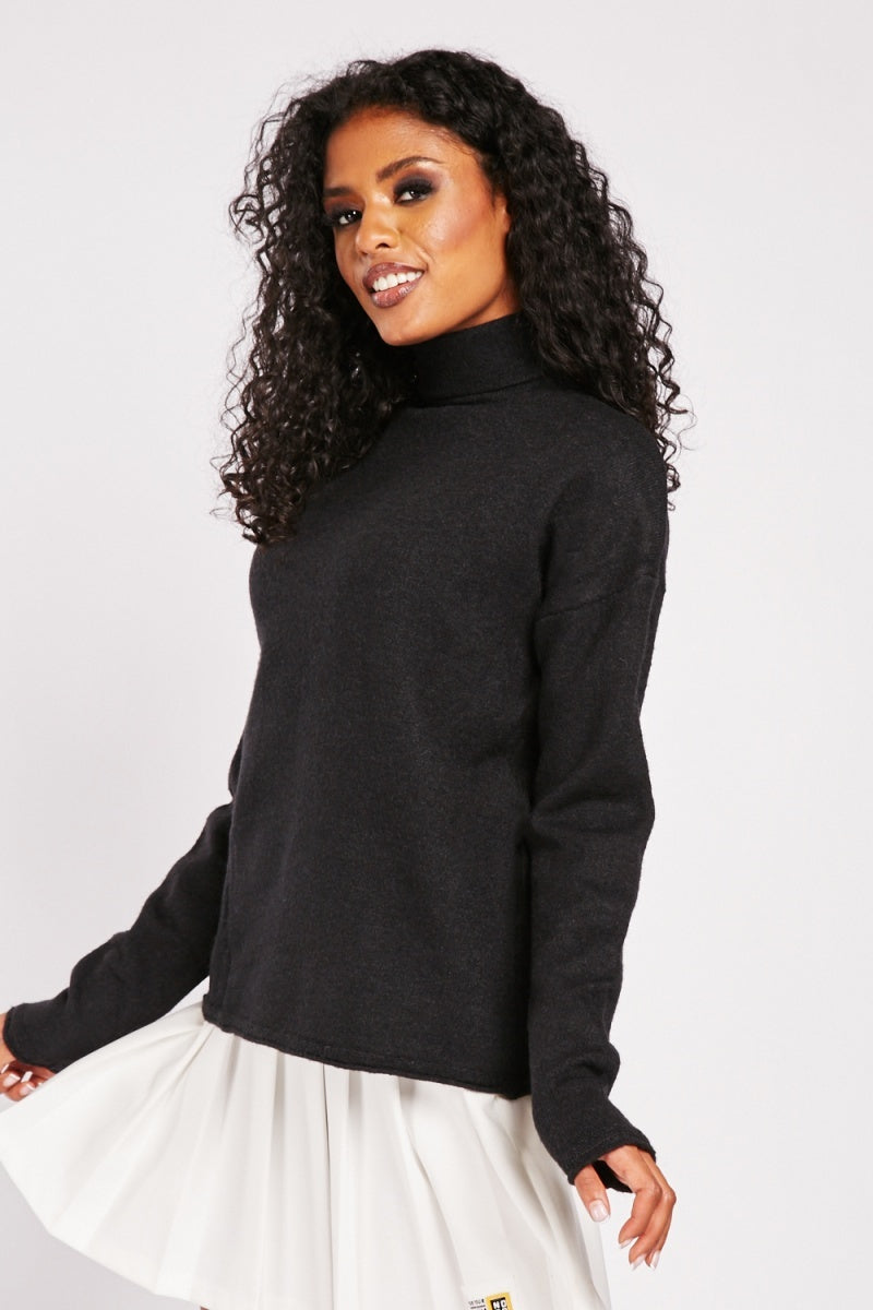 Ladies Roll Neck Knitted Stretchy Longsleeve Jumper