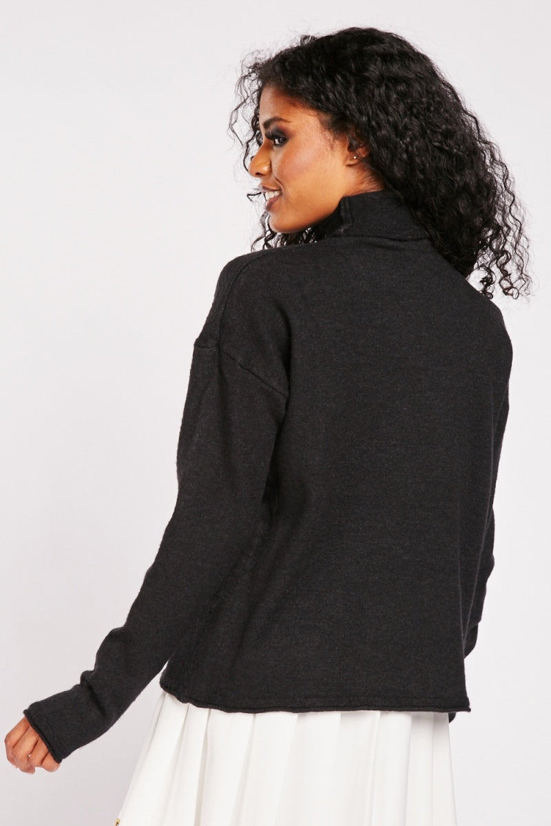 Ladies Roll Neck Knitted Stretchy Longsleeve Jumper