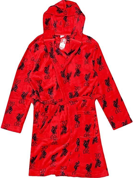 Mens Adult Official Liverpool FC Soft Fleece Hooded Bathrobes