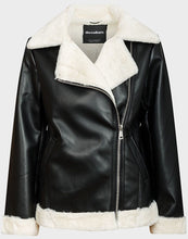 Load image into Gallery viewer, Ladies Black Threadbare Shannay Faux Fur Trim Faux Leather Aviator Jacket
