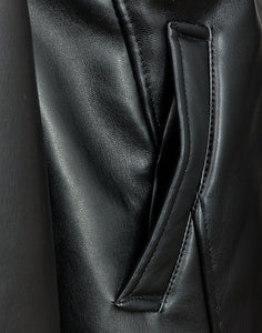 Ladies Black Threadbare Shannay Faux Fur Trim Faux Leather Aviator Jacket