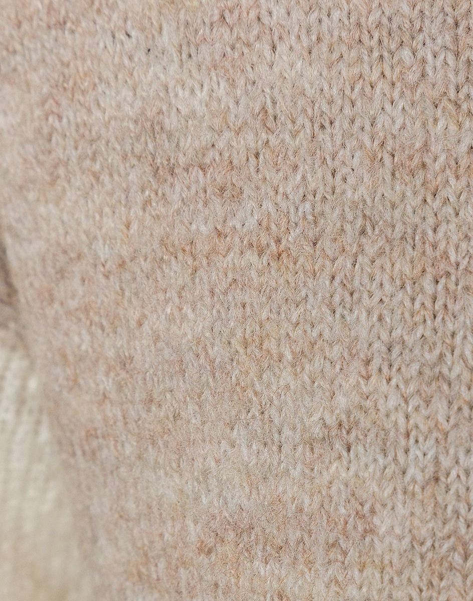 Ladies Cream & Beige Ribbed High Neck Two Tone Jumper