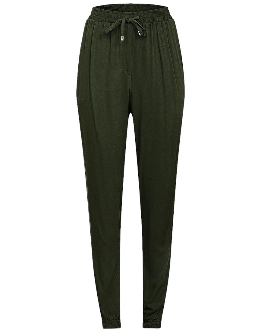 Ladies Seaweed Green Elasticated High Waist Cuff Hem Trouser