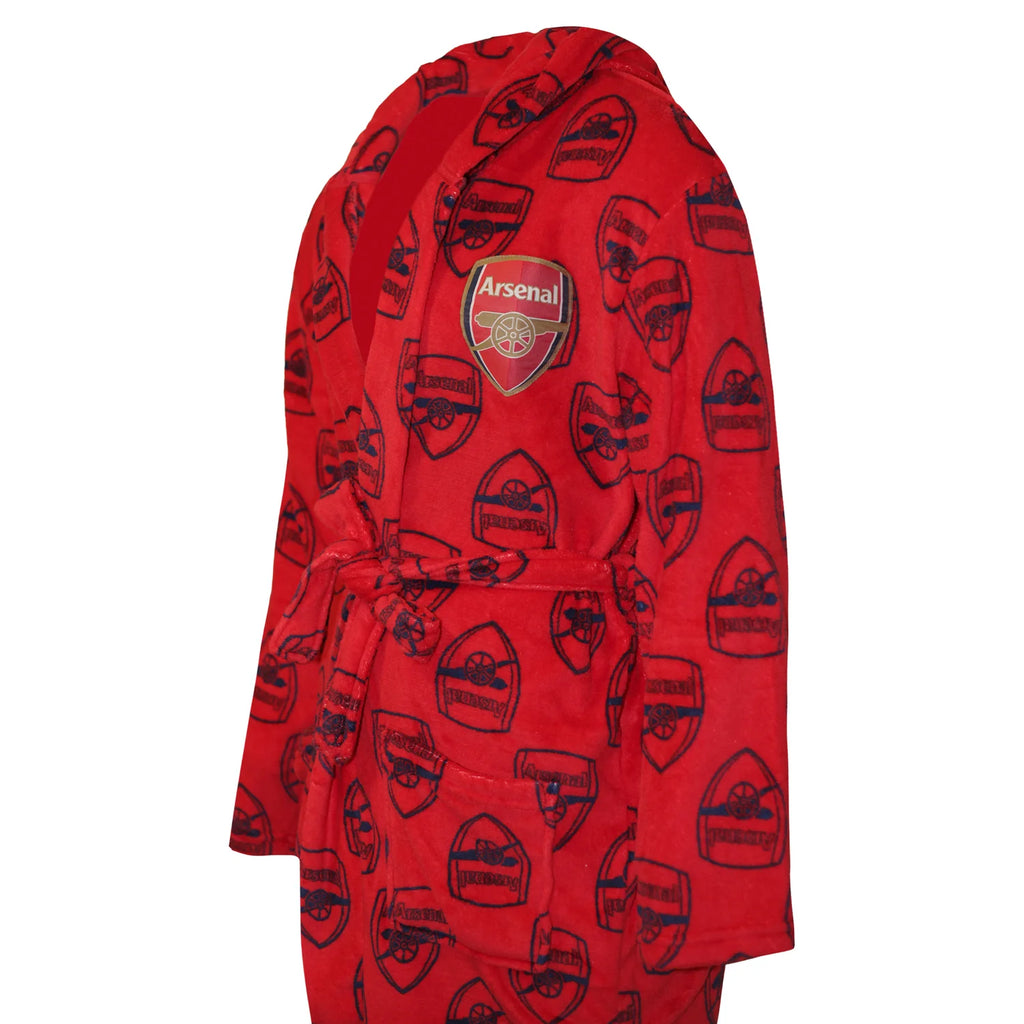 Mens Red Official Arsenal FC Soft Fleece Hooded Dressing Gown