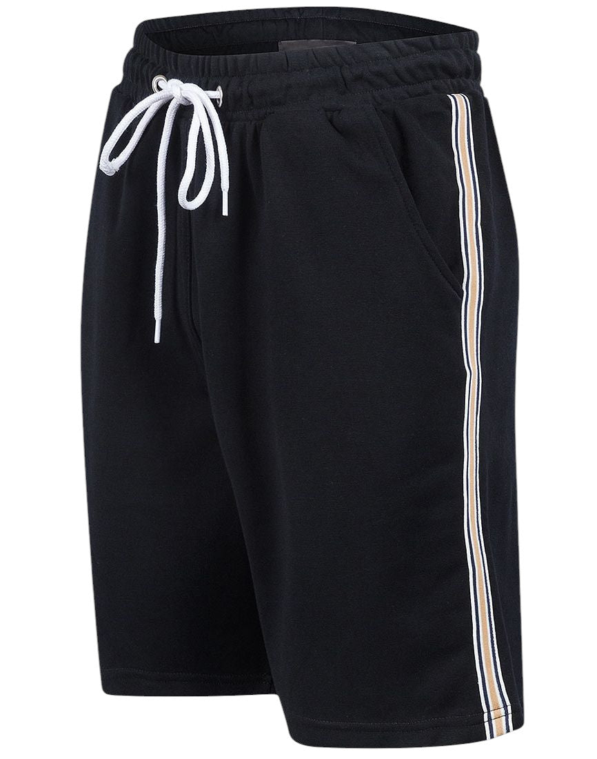 Mens Black Side Stripe Trim Cotton Elasticated Waistband Shorts