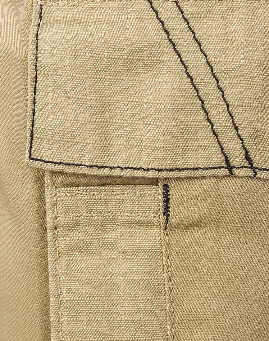 Mens King Craft Beige Combat Cargo Side Elasticated Waistband Durable Shorts