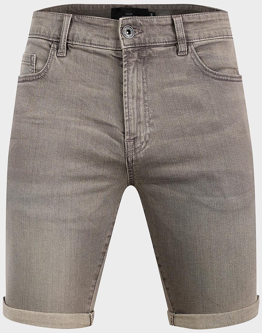 Mens Washed Grey Cotton 5-Pockets Roll Hem Denim Shorts
