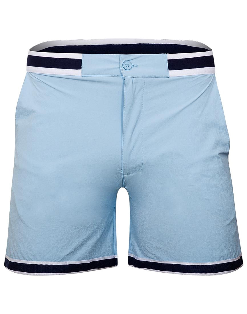 Mens Sky Blue Stripe Trim Swimming Shorts