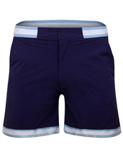 Load image into Gallery viewer, Mens Navy Stripe Trim Swimming Shorts
